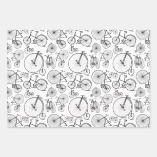 Antique Bikes & Bicycles Pattern CUSTOM COLOR Wrapping Paper Sheet