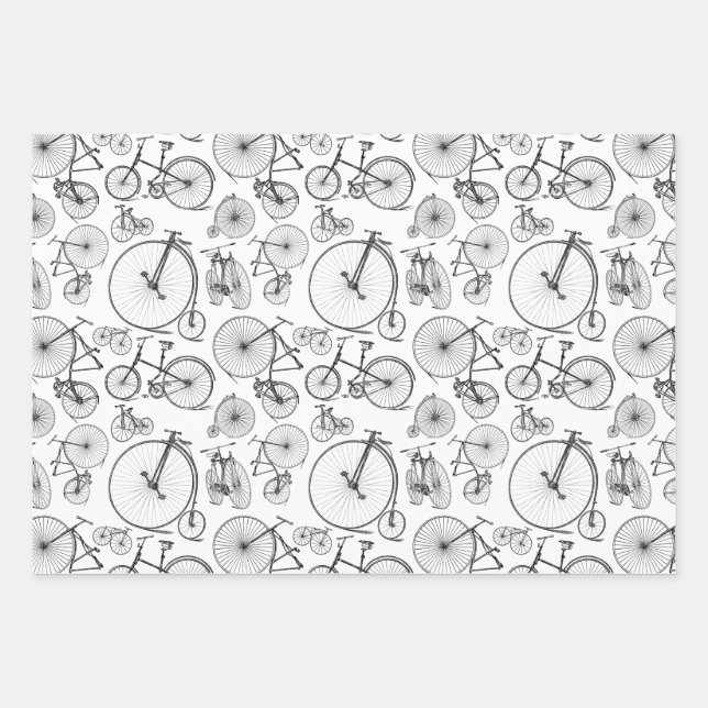 Antique Bikes & Bicycles Pattern CUSTOM COLOR Wrapping Paper Sheet (Front)