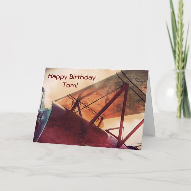 Antique Biplane Red Wing Carte d'anniversaire pers (Devant)