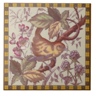 Antique Bird & Berries Transferware Tile Repro #2