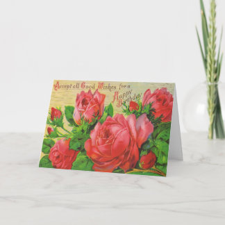 Antique Birthday Card with Red Roses