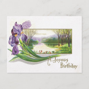 Antique Birthday Post Card-Purple Iris Flower Postcard