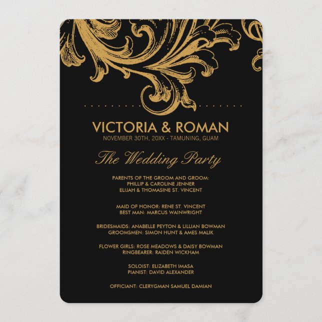 Antique Black and Gold Floral Wedding Programs (Front)