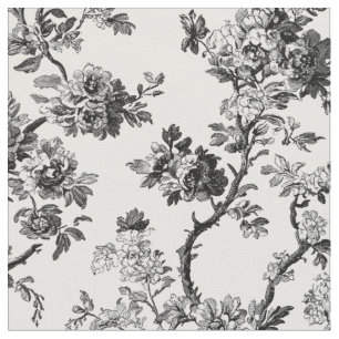 Antique Black Floral Toile Pattern Fabric