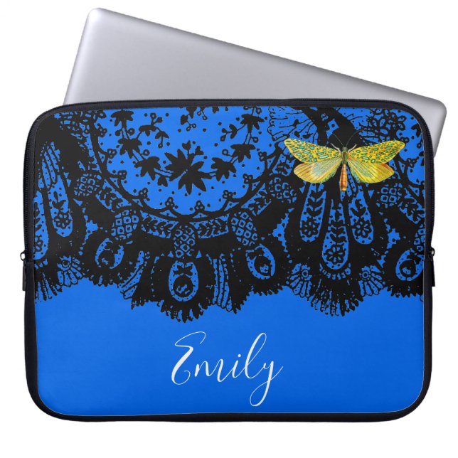 ANTIQUE BLACK LACE IN BLUE NEOPRENE SLEEVE (Front)
