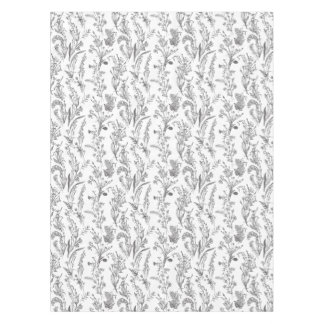 Antique Black White Toile Floral Pattern Vintage Tablecloth