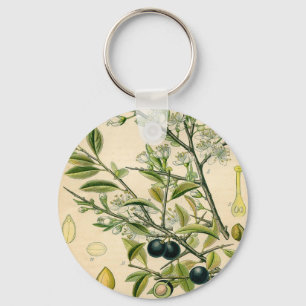 Antique Blackthorn Botanical Print Flower Berry Keychain