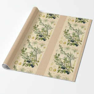 Antique Blackthorn Botanical Print Flower Berry Wrapping Paper