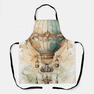 Antique Blue Airship World Map Explorer Apron