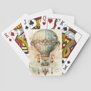 Antique Blue Airship World Map Explorer Playing Cards