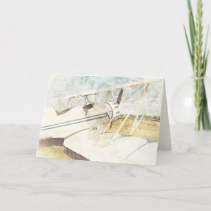 Antique Blue and White Biplane  Card