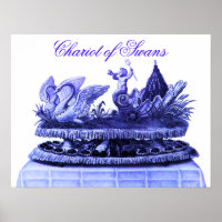 ANTIQUE BLUE CHARIOT OF SWANS AND CUPCAKES
