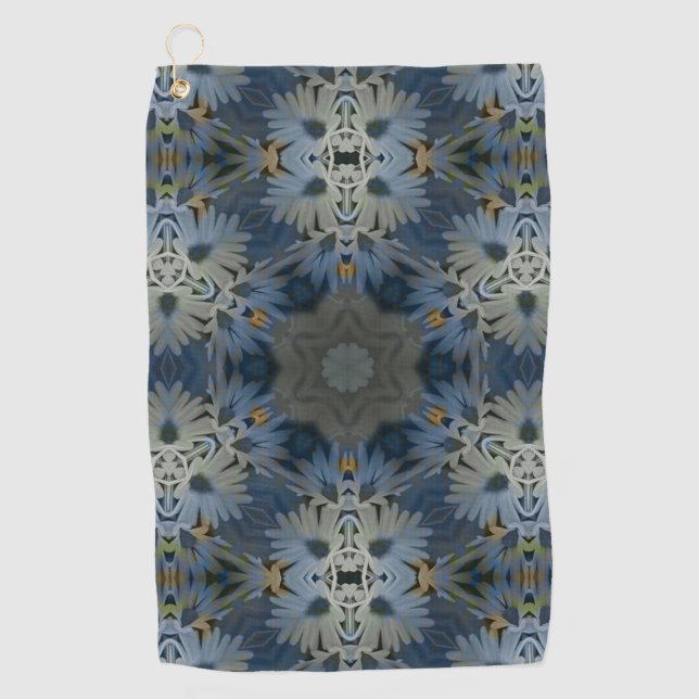 Antique Blue Daisy Floral Golf Towel (Front)