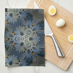Antique Blue Daisy Floral Kitchen Towel