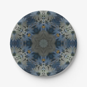 Antique Blue Daisy Floral Paper Plate