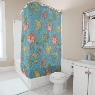 Antique Blue Damask Floral Gold Brocade Design