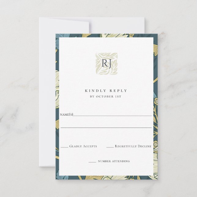 Antique Blue English Garden Wedding RSVP Card (Front)