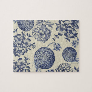 Antique Blue Flower Print Art Botanical Jigsaw Puzzle