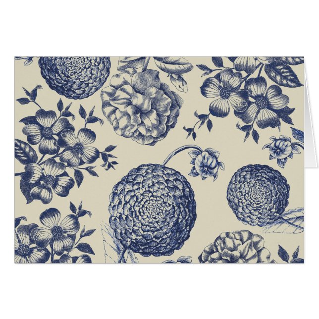 Antique Blue Flower Print Floral (Front Horizontal)