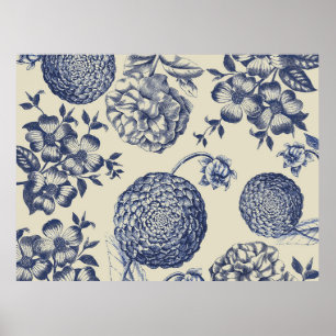 Antique Blue Flower Print Floral