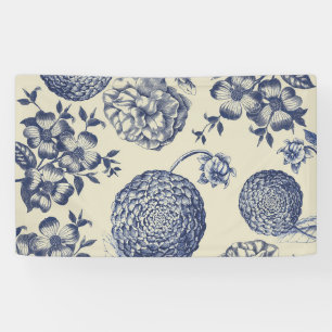 Antique Blue Flower Print Floral Banner