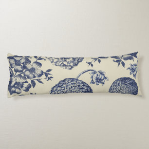 Antique Blue Flower Print Floral Body Pillow