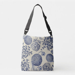 Antique Blue Flower Print Floral Crossbody Bag