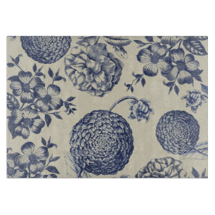 Antique Blue Flower Print Floral Cutting Board