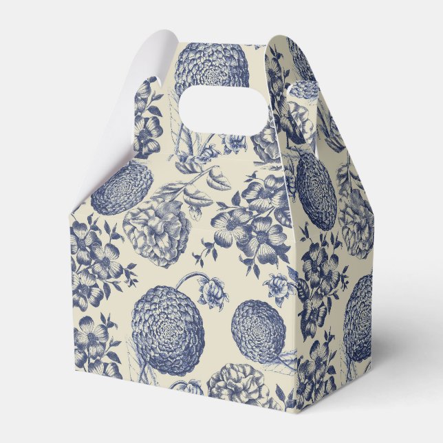 Antique Blue Flower Print Floral Favor Box (Front Side)