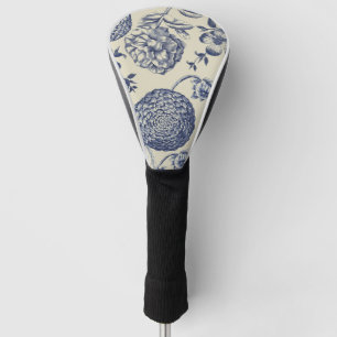 Antique Blue Flower Print Floral Golf Head Cover