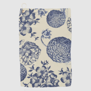 Antique Blue Flower Print Floral Golf Towel