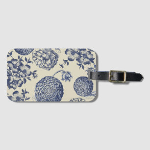 Antique Blue Flower Print Floral Luggage Tag