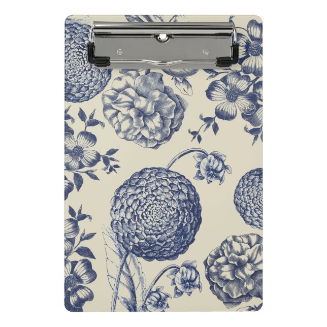 Antique Blue Flower Print Floral Mini Clipboard