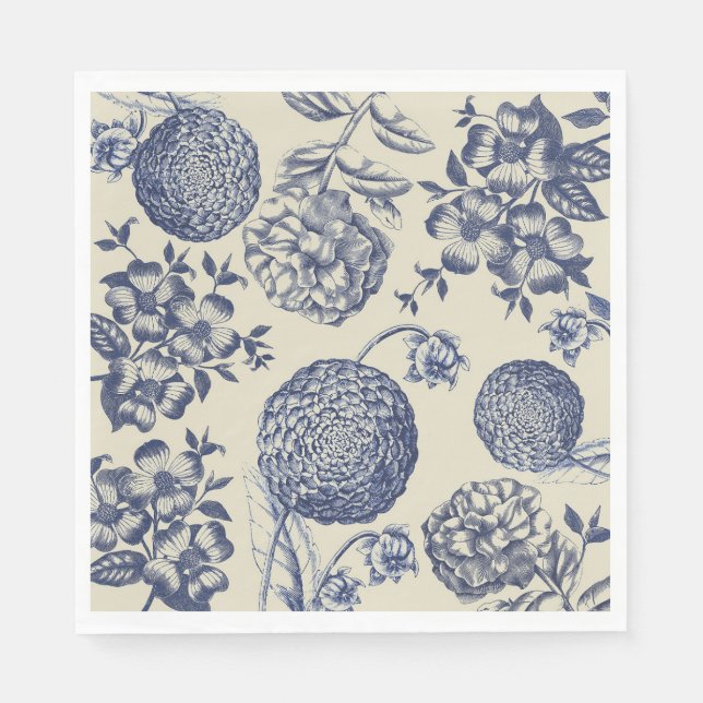 Antique Blue Flower Print Floral Napkin (Front)