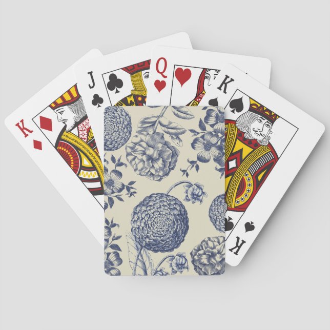 Antique Blue Flower Print Floral Playing Cards (Back)