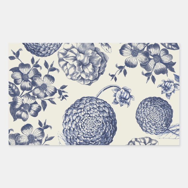 Antique Blue Flower Print Floral Sticker (Front)