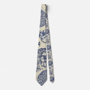 Antique Blue Flower Print Floral Tie