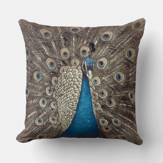 Antique Blue Peacock Throw Pillow (Front)