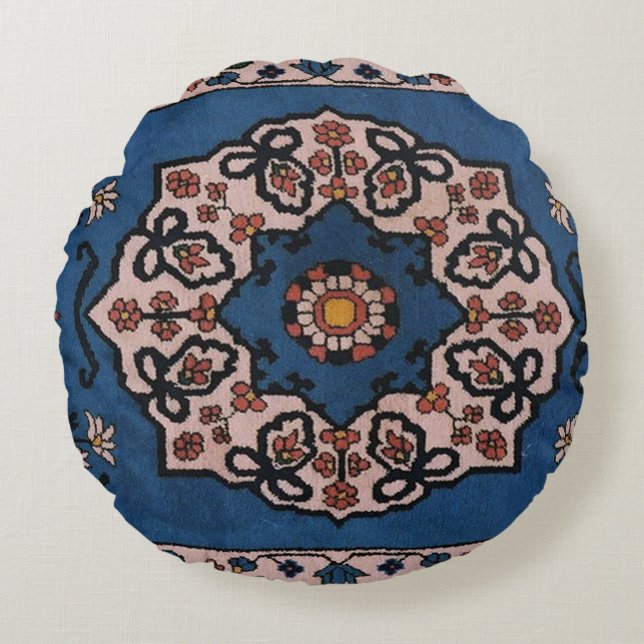 Antique Blue Persian, Turkish Carpet  Pattern Round Pillow (Front)