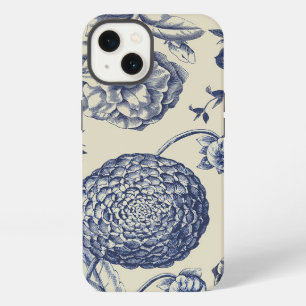 Antique Blue Toile Botanical Flower Print Floral iPhone 13 Case