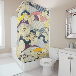 Antique Blue White Japanese Kimono Floral Flower