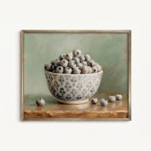 Antique Blueberry Fruit Bowl Poster