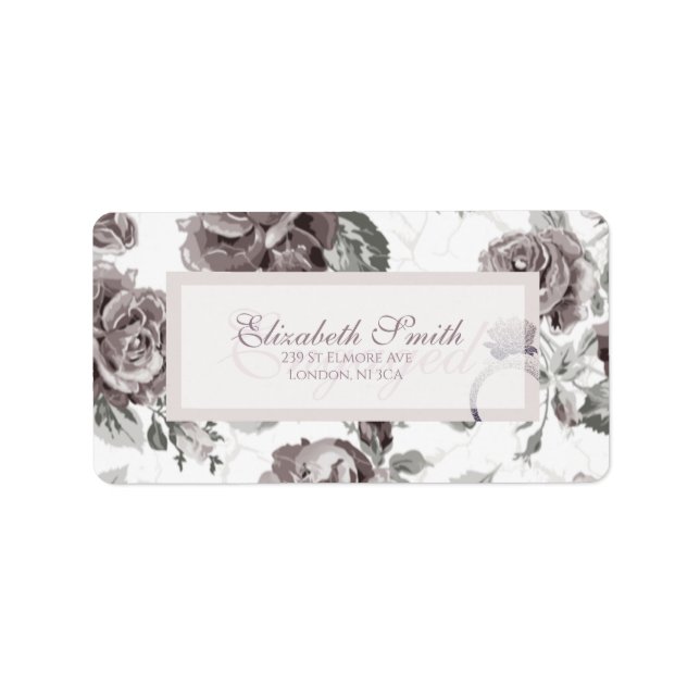 Antique blush pink rose engagement party label (Front)