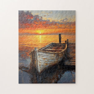 Antique Boat Fishing Nets by the Dock Jigsaw Puzzle