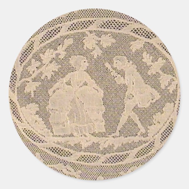 Antique Bobbin Lace withe Courting Couple Classic Round Sticker (Front)