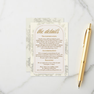Antique Bohemian Toile Sage Green Wedding Enclosure Card