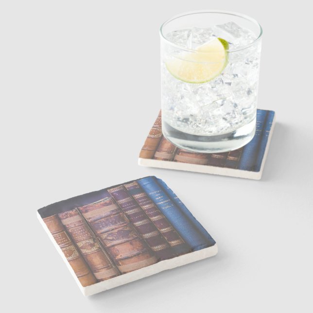 Antique book Bindings Books Stone Coaster (Side)