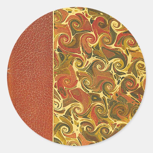 Antique Book Cover, Ornate Swirl Pattern Classic Round Sticker (Front)