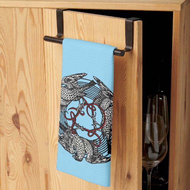 Antique Bookplate Three Hawks William de Morgan Kitchen Towel (Thirds Fold)