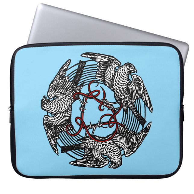 Antique Bookplate Three Hawks William de Morgan Laptop Sleeve (Front)
